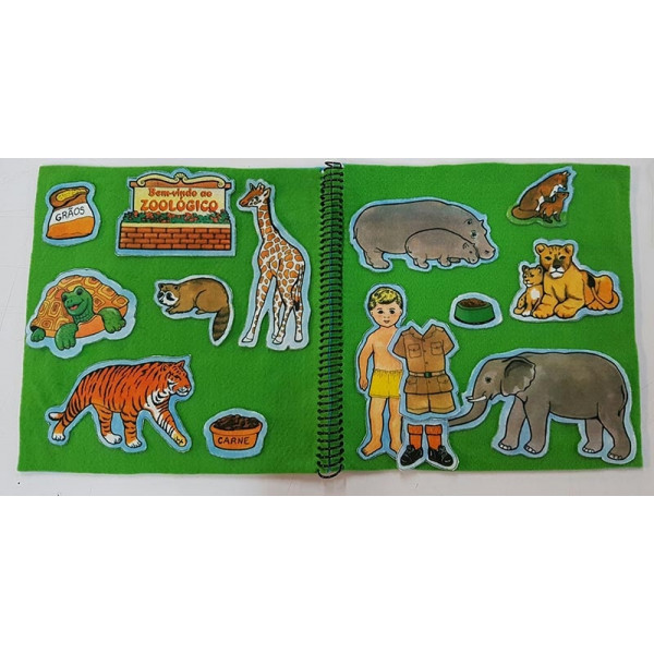 Livro de Feltro montado - Visita ao Zoológico / Animais de estimação (livro base + figuras para recortar)