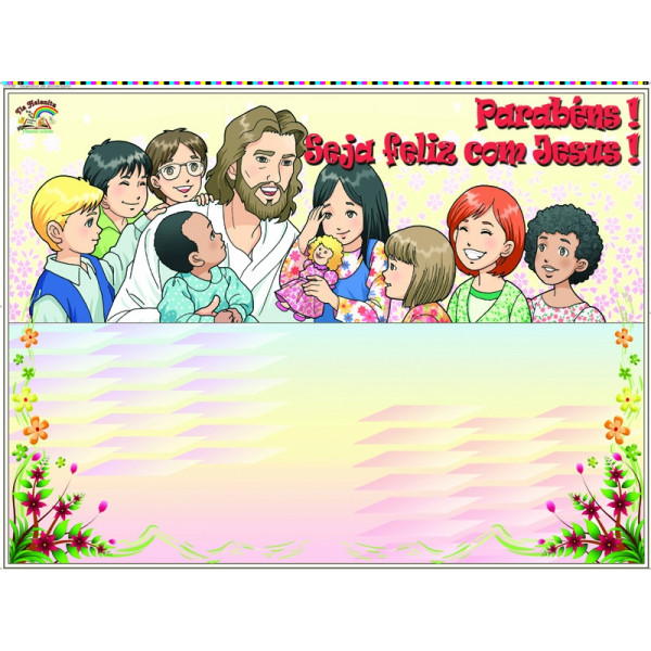 Painel de Aniversário Jesus com crianças